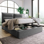 Hydraulic Double Upholstered Bed 140x200cm, Adjustable Headboard, Storage, Gray Velvet