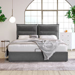 Hydraulic Double Upholstered Bed 140x200cm, Adjustable Headboard, Storage, Gray Velvet
