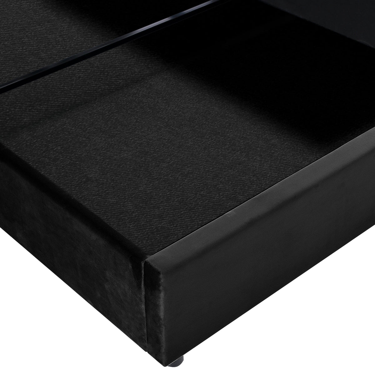 Hydraulic Double Upholstered Bed, 140x200cm, Adjustable Headboard, Velvet, Black