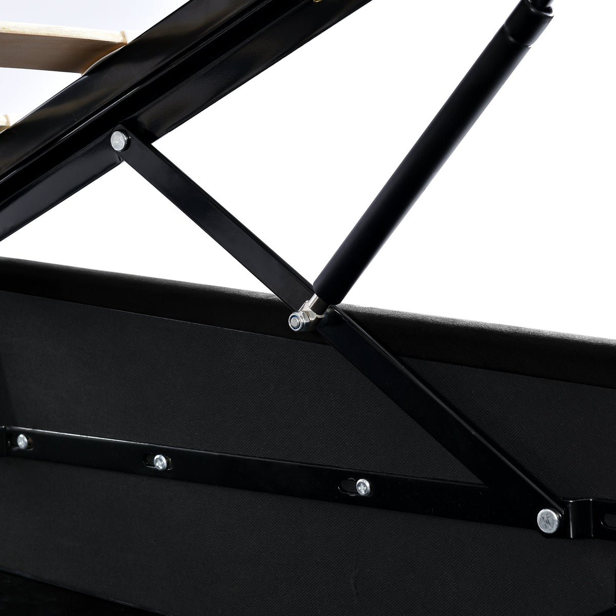 Hydraulic Double Upholstered Bed, 140x200cm, Adjustable Headboard, Velvet, Black