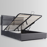Hydraulic Double Upholstered Bed 140x200cm, Adjustable Headboard, Storage, Gray Velvet