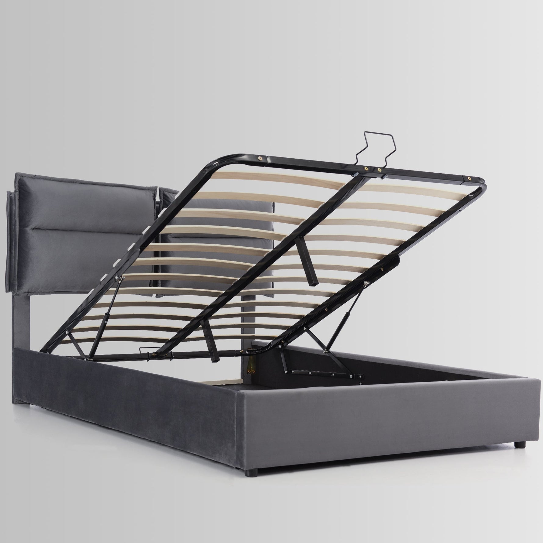 Hydraulic Double Upholstered Bed 140x200cm, Adjustable Headboard, Storage, Gray Velvet