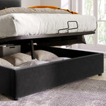 Hydraulic Double Upholstered Bed, 140x200cm, Adjustable Headboard, Velvet, Black