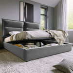 Hydraulic Double Upholstered Bed 140x200cm, Adjustable Headboard, Metal Slatted Frame, Storage, Gray Velvet