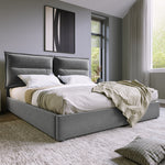 Hydraulic Double Upholstered Bed 140x200cm, Adjustable Headboard, Metal Slatted Frame, Storage, Gray Velvet