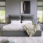 Hydraulic Double Upholstered Bed 140x200cm, Adjustable Headboard, Metal Slatted Frame, Storage, Gray Velvet