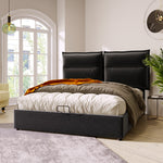 Hydraulic Double Upholstered Bed, 140x200cm, Adjustable Headboard, Velvet, Black