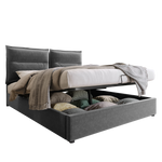 Hydraulic Double Upholstered Bed 140x200cm, Adjustable Headboard, Storage, Gray Velvet