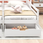 House Bed, Double Kids Cot with 2 MDF Drawers, Pine Slatted Frame, White