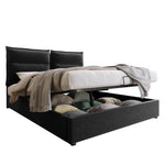 Hydraulic Double Upholstered Bed, 140x200cm Adjustable Headboard Metal Frame, Velvet Black