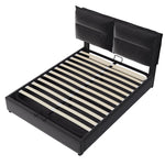 Hydraulic Double Upholstered Bed, 140x200cm, Adjustable Headboard, Velvet, Black