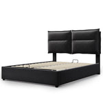 Hydraulic Double Upholstered Bed, 140x200cm Adjustable Headboard Metal Frame, Velvet Black