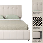 Upholstered Bed 140x200, Hydraulic Storage, Adjustable Headboard, Velvet Cream White