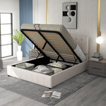 Upholstered Bed 140x200, Hydraulic Storage, Adjustable Headboard, Velvet Cream White