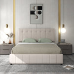 Upholstered Bed 140x200, Hydraulic Storage, Adjustable Headboard, Velvet Cream White