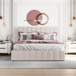 Upholstered Bed 140x200, Hydraulic Storage, Adjustable Headboard, Velvet Cream White