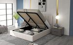 Upholstered Bed 140x200, Hydraulic Storage, Adjustable Headboard, Velvet Cream White