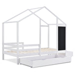 Children's House Bed 90x200cm, Wooden with Blackboard, 2 Drawers, Solid Wood White