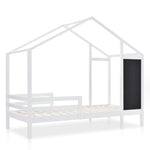 Children's House Bed 90x200cm, Wooden with Blackboard, 2 Drawers, Solid Wood White