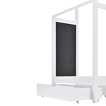 Children's House Bed 90x200cm, Wooden with Blackboard, 2 Drawers, Solid Wood White