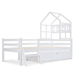 House Bed Children's, Ladder, Drawers, Loft Bed, Fall Protection, Solid Wood, 90x200cm White