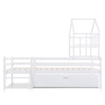 House Bed Children's, Ladder, Drawers, Loft Bed, Fall Protection, Solid Wood, 90x200cm White