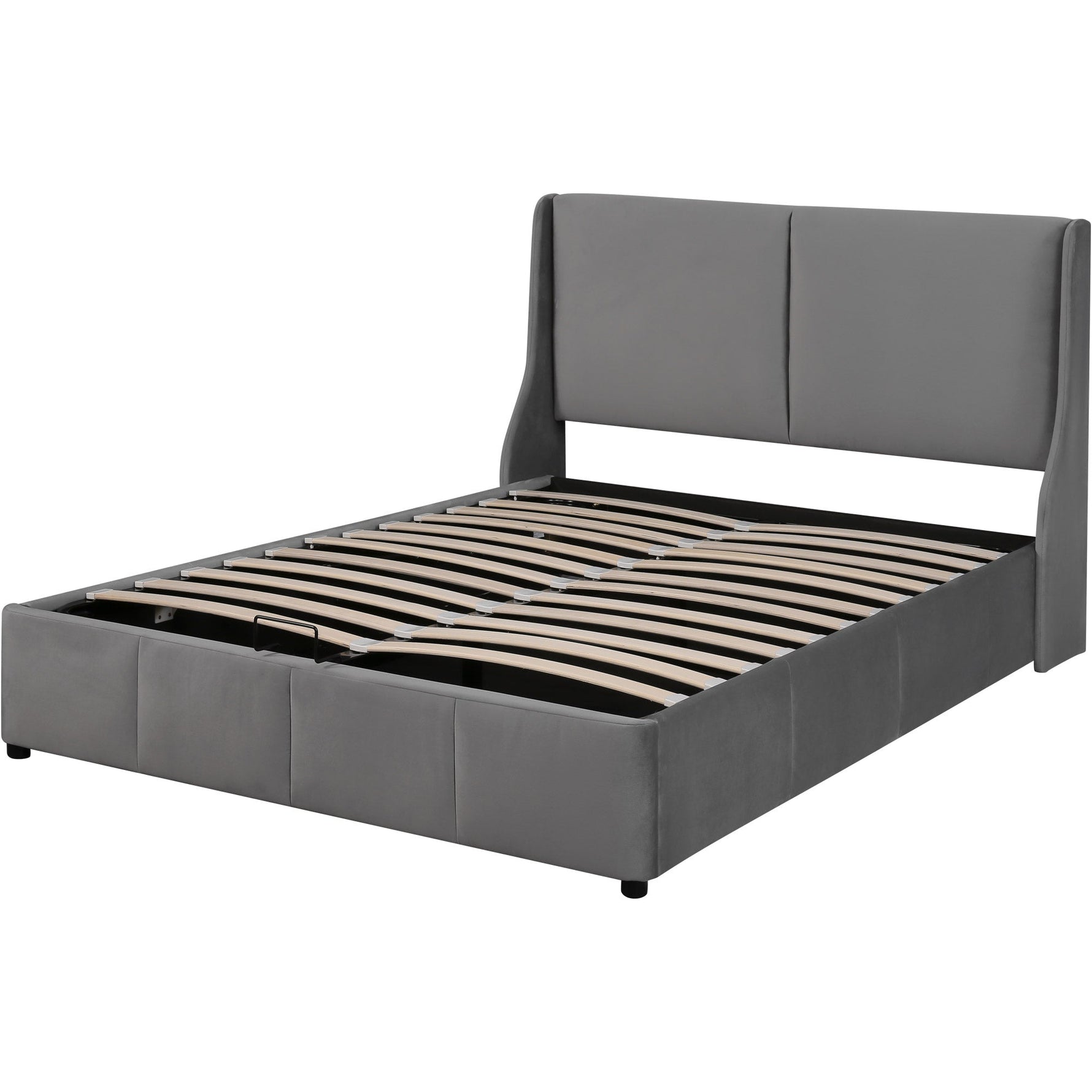 Upholstered Double Bed 140x200cm Hydraulic Storage Pillow Headboard - Grey