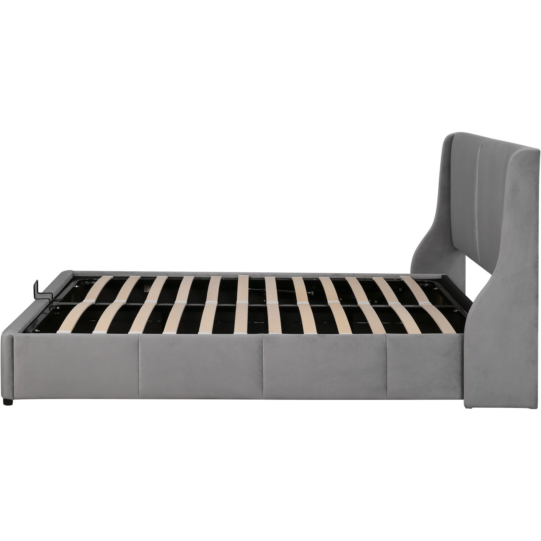 Upholstered Double Bed 140x200cm Hydraulic Storage Pillow Headboard - Grey