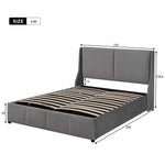 Upholstered Double Bed 140x200cm Hydraulic Storage Pillow Headboard - Grey