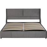 Upholstered Double Bed 180x200 Hydraulic Storage Ear-Shape Headboard - Grey