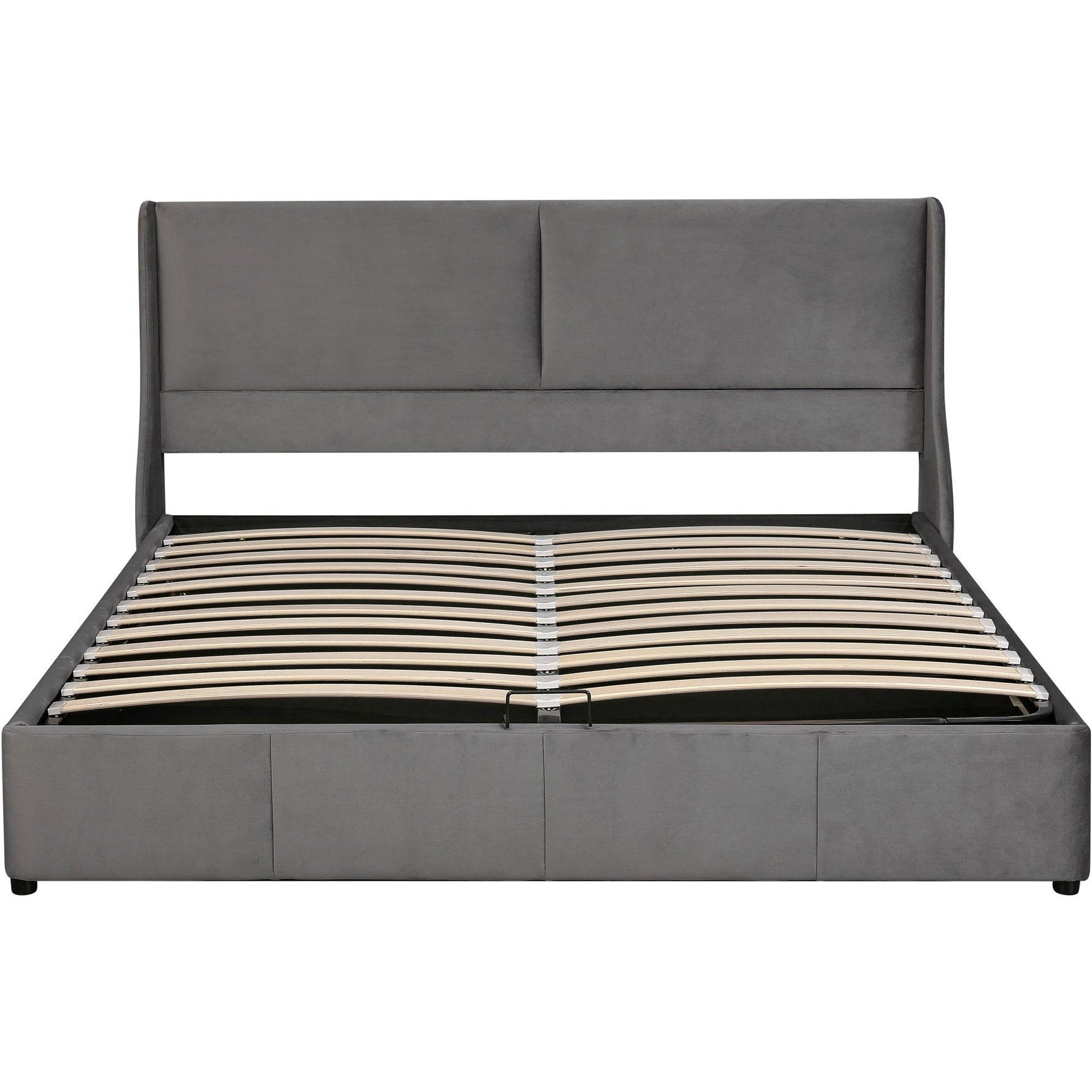 Upholstered Double Bed 180x200 Hydraulic Storage Ear-Shape Headboard - Grey