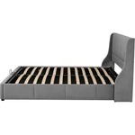 Upholstered Double Bed 180x200 Hydraulic Storage Ear-Shape Headboard - Grey