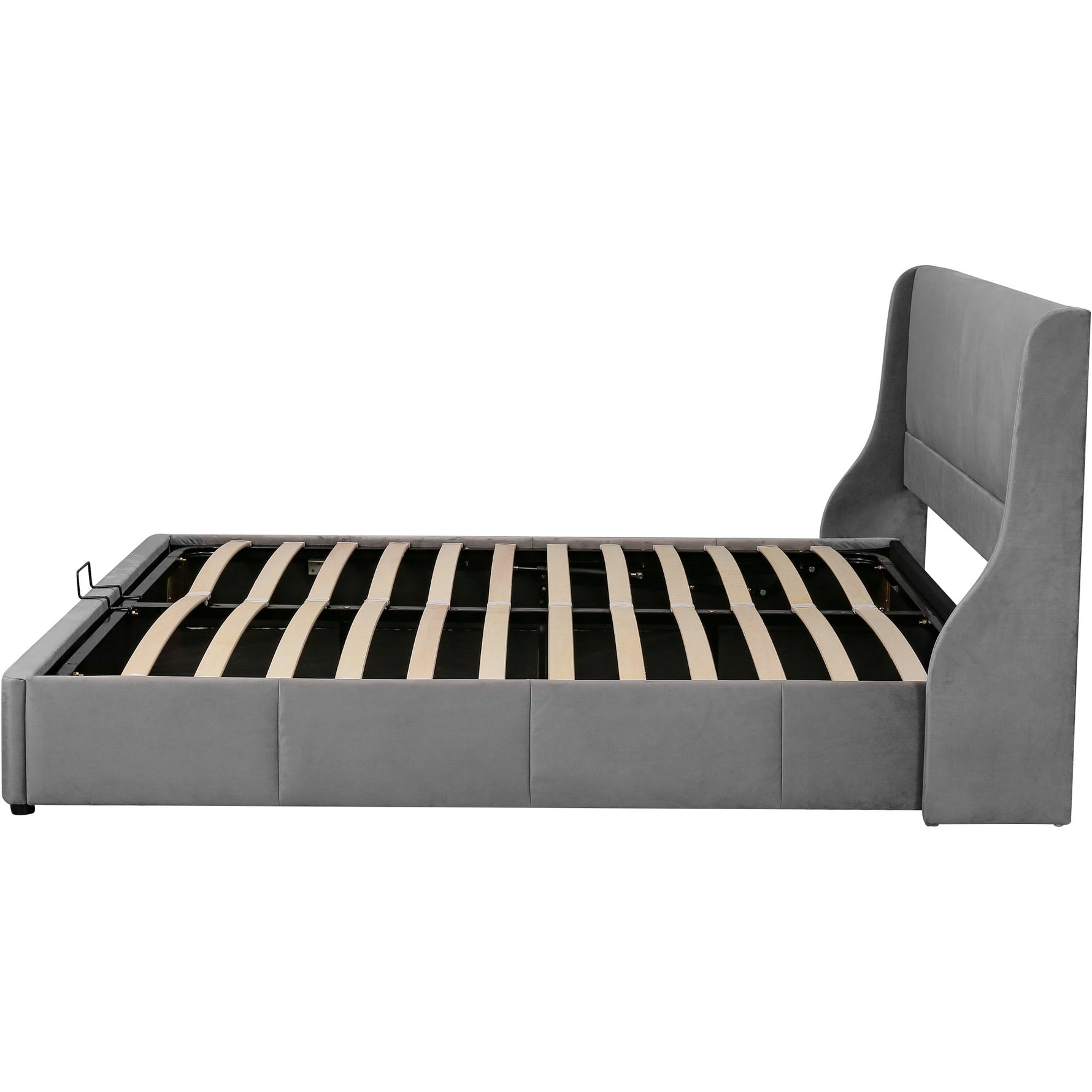 Upholstered Double Bed 180x200 Hydraulic Storage Ear-Shape Headboard - Grey