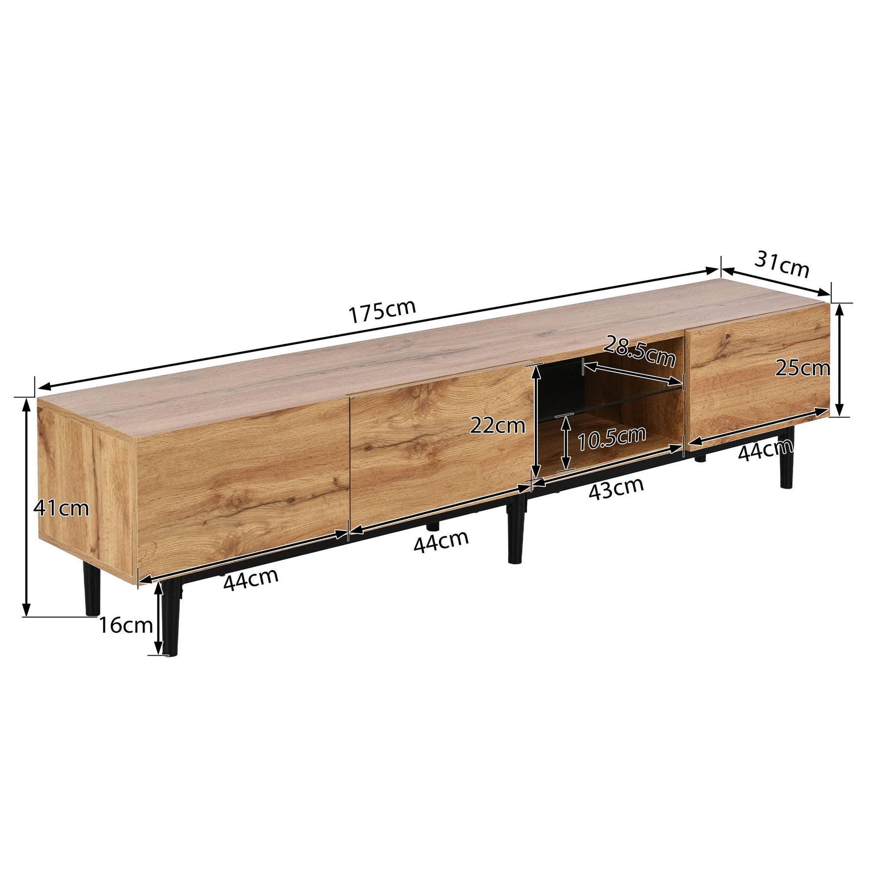 Modern TV Cabinet, Wood Grain with Variable LED Lights