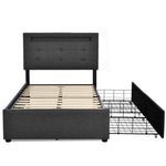 Bed Frame, LED Lighting, 2 Drawers, Adjustable Headboard, Upholstered, Grey