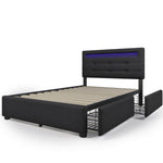 Bed Frame, LED Lighting, 2 Drawers, Adjustable Headboard, Black
