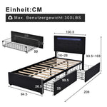 Bed Frame with LED, 2 Drawers, Adjustable Headboard, Black