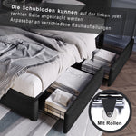 Bed Frame, LED Lighting, 2 Drawers, Adjustable Headboard, Black