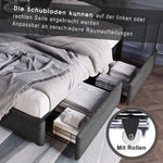 Bed Frame with LED, 2-Drawer, Adjustable Headboard, Wooden Slats, Grey