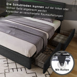 Bed Frame, 140x200cm, LED, 4 Drawers, Adjustable Headboard, Wooden Slats, Grey