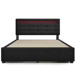 Bed Frame with Mattress, LED Lighting, 4 Drawers, Height-Adjustable Headboard, Wooden Slatted Frame, Black