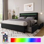 Bed Frame with LED, 4 Drawers, Adjustable Headboard, Black