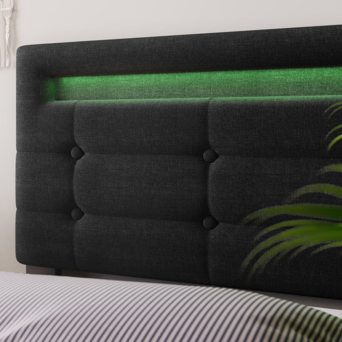 Bed Frame with LED, 4 Drawers, Adjustable Headboard, Black