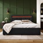 Bed Frame with LED, 4 Drawers, Adjustable Headboard, Black