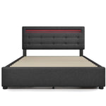 Bed Frame, 140x200cm, LED, 4 Drawers, Adjustable Headboard, Wooden Slats, Grey