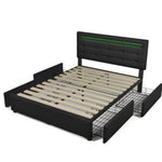 Bed Frame with LED, 4 Drawers, Adjustable Headboard, Black