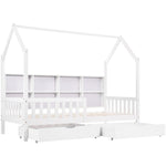House Bed 90x200cm Multifunctional Storage Bookshelf 2 Drawers Fireplace Shape - White