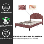Upholstered Double Bed, 140x200cm Flower Headboard, Velvet Bean Red