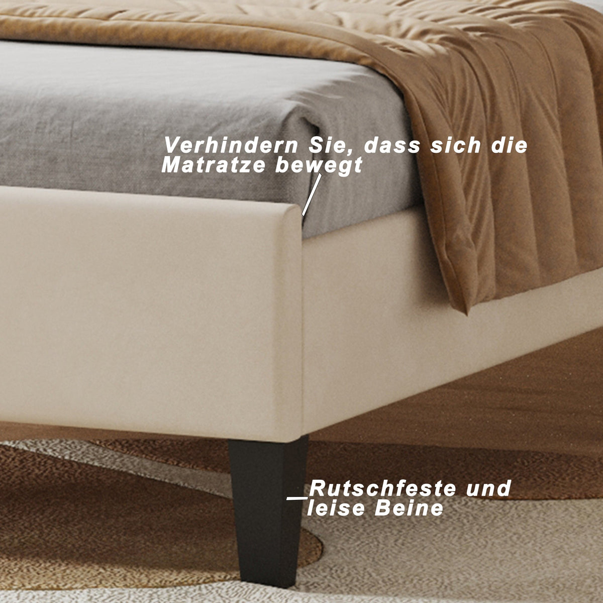Upholstered Children's Bed with Flower Headboard and Slatted Frame, Velvet Fabric, Beige