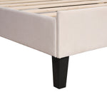 Upholstered Children's Bed with Flower Headboard and Slatted Frame, Velvet Fabric, Beige